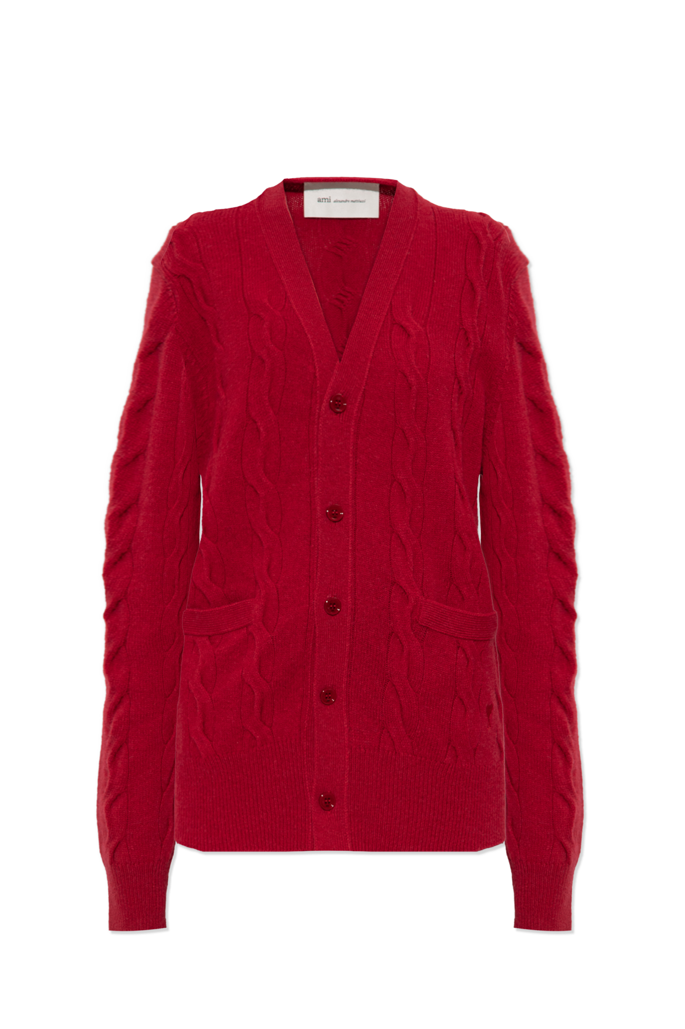 Red Wool Cardigan with Pockets Ami Alexandre Mattiussi - Vitkac France